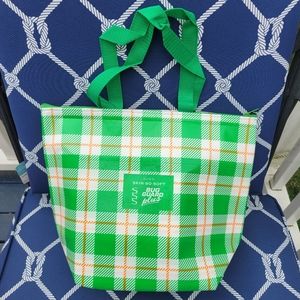 Avon Skin So Soft Bug Guard Cooler Tote Bag Green Plaid Outer Pocket Insulated